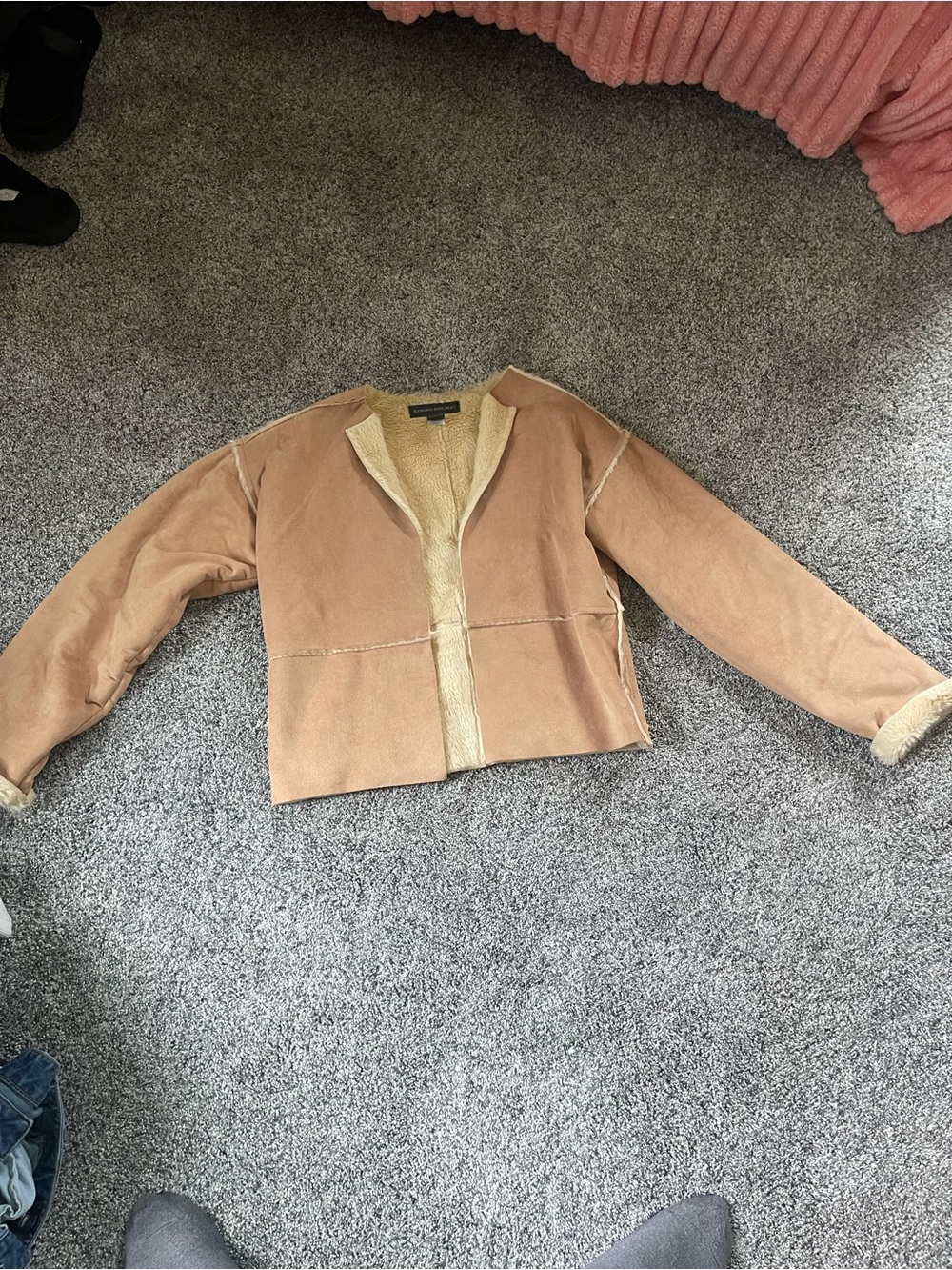 Banana Republic Tan Suede-Look Shearling Trim Jacket